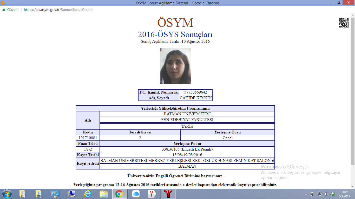 Görme Engelli Öğrencimiz BATMAN ÜNİVERSİTESİ FEN-EDEBİYAT FAKÜLTESİ TARİH BÖLÜMÜNÜ  Kazandı